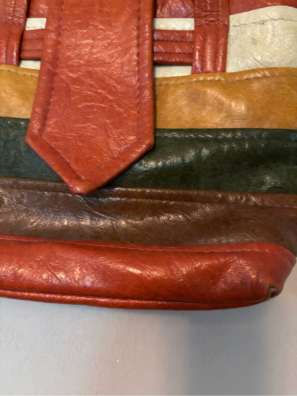 Vintage 60's Mod Style Multi-Color Leather Tote Purse 10" x 12" - Picture 3 of 8
